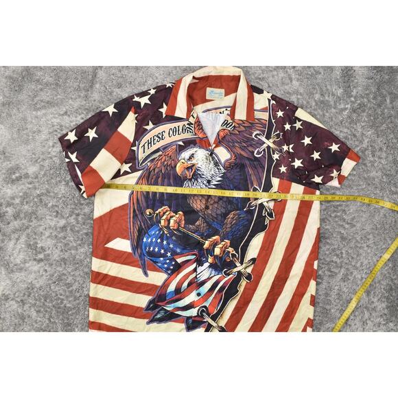 Hawaiian Shirts Men's 3XL Multicolor Polyester Short Sleeve USA Flag Eagle - Picture 6 of 6